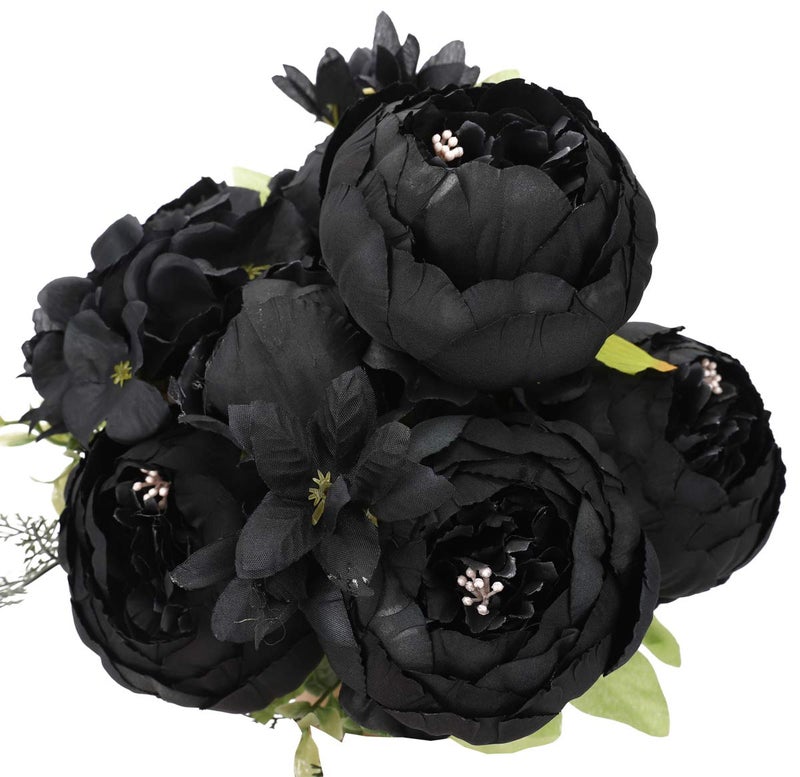 Duovlo Artificial Peony Silk Flowers Fake Flowers Vintage Wedding Home Decoration,Pack of 1 (Black) - Image 1